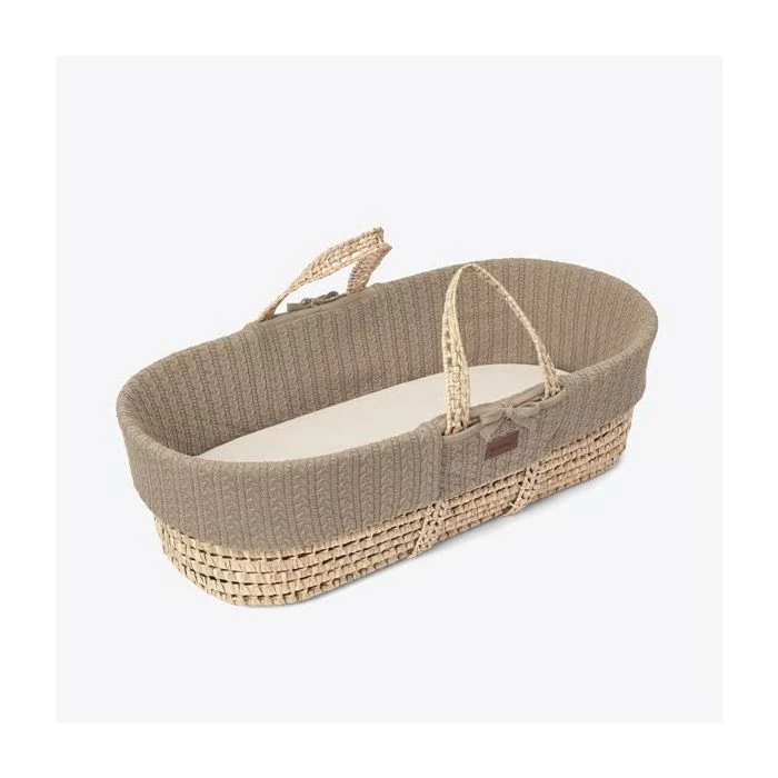 Natural Knitted Moses Basket, Mattress & Rocking Stand Bundle - Truffle - Image 3