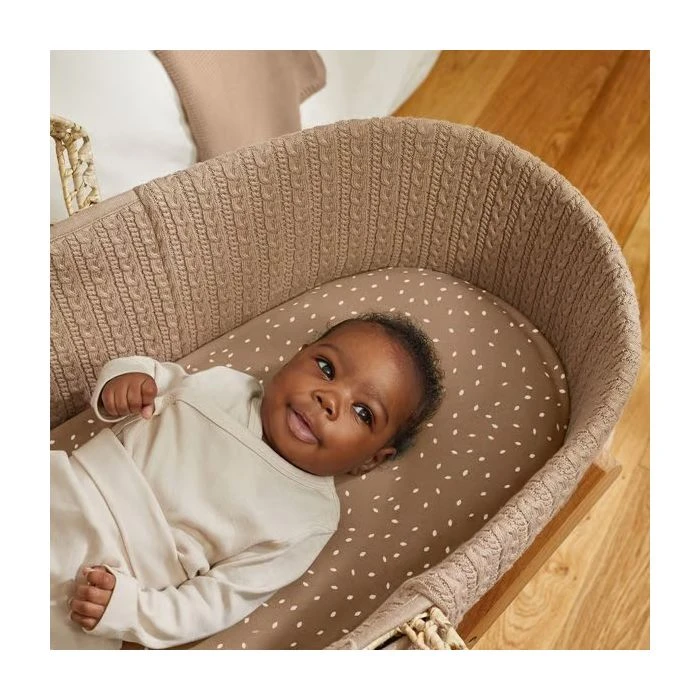 Natural Knitted Moses Basket, Mattress & Rocking Stand Bundle - Truffle - Image 6