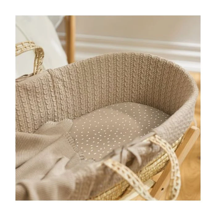 Natural Knitted Moses Basket, Mattress & Rocking Stand Bundle - Truffle - Image 4